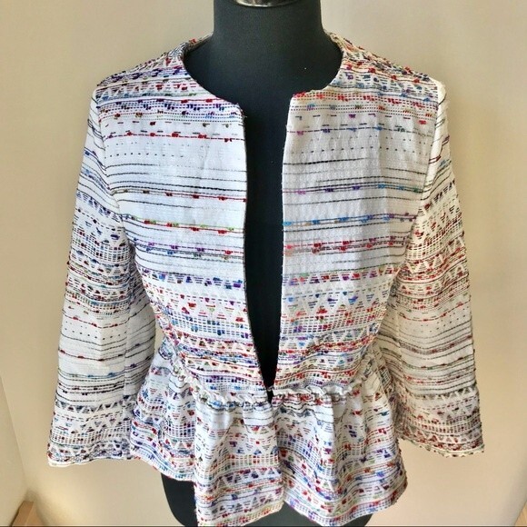 ZARA Shimmer Thread Peplum Blazer Colorful Metallic Size Small - Picture 2 of 6